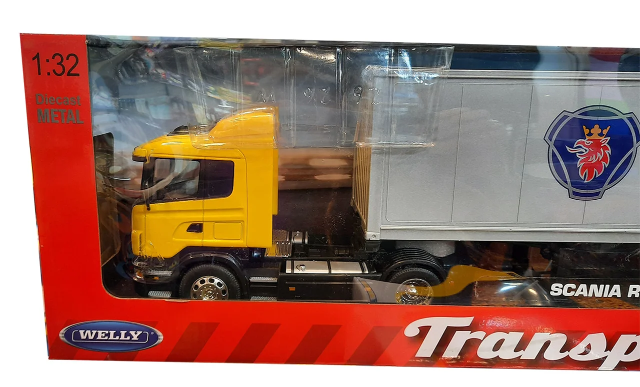 ماکت فلزی ماشین فلزی ویلی «کامیون کانتینر دار زرد، اسکانیا R470» Welly Metal Die Cast Tractor Trailer Container Truck (yellow ) Scania R470 32626W