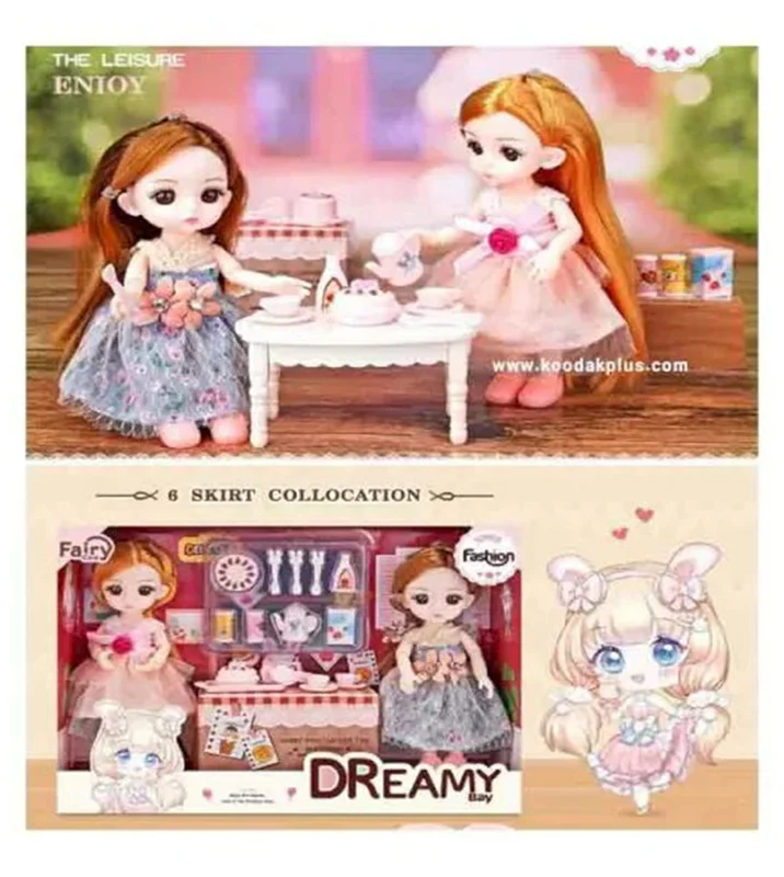 خرید اسباب بازی برند دریمی بای «2 عروسک چشم تیله ای با لوازم ست چایخوری» Dreamy Bay Fairy Care Lovely Fashion 6643