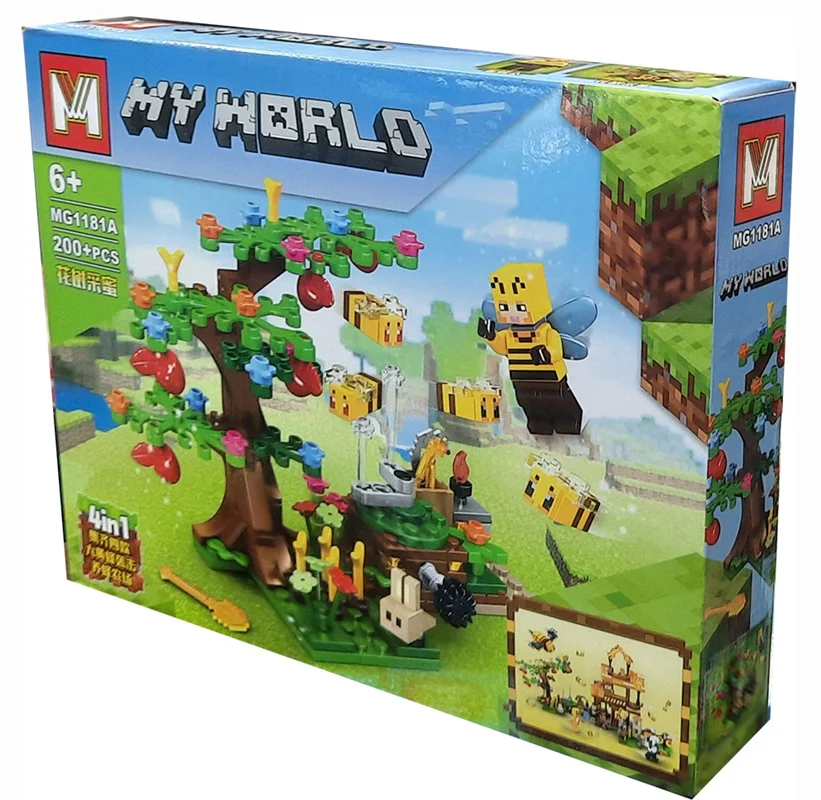 خرید لگو ماینکرفت، لگو ماینکرافت، لگو ساختمان، لگو زنبور، لگو «ماینکرفت، ست 4 تایی ساختمان و زنبور»  Lego MW Mincraft My World Building and Bee MG1181A-D