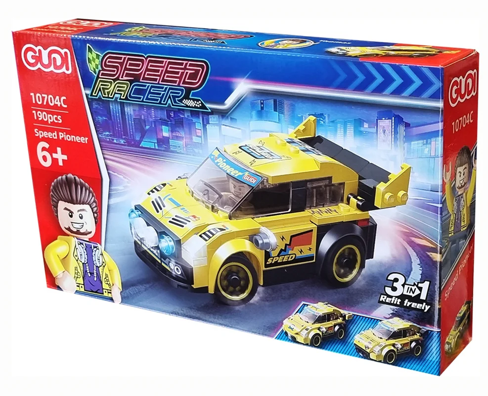 خرید لگو ماشین Speed ریسر، لگو ماشین سرعت، لگو «ست 4 تایی ماشین Speed ریسر»  لگو Gudi Building Blocks Speed Racer Car set of 4 10704A-D