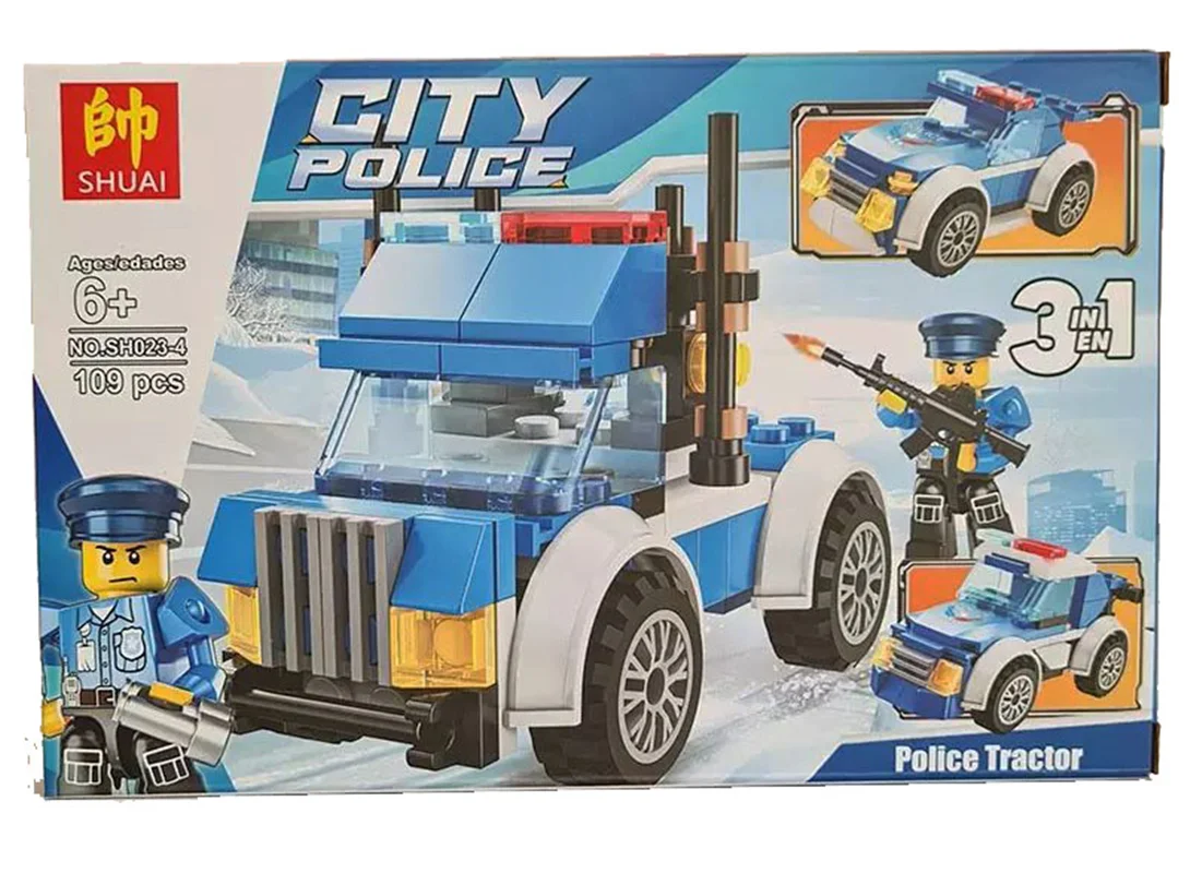 خرید لگو تراکتور، لگو پلیس، لگو مسلسل، لگو شهر، لگو پلیس شهر «تراکتور پلیس» Lego Shuai City Police, Police Tractor SH023-4