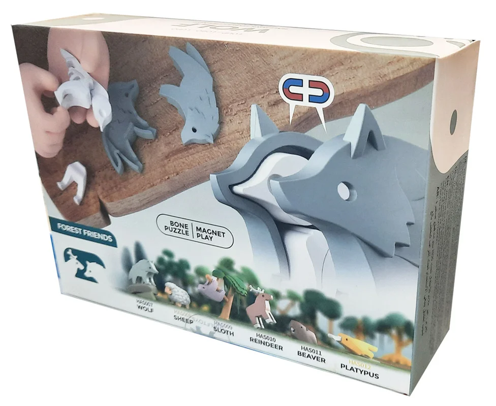 خرید بازی فکری ساختنی گرگ، 3 بعدی مغناطیسی «ولف: گرگ» Halftoys 3D Bone Puzzle Magnet Play Forest Animal Friends Wolf HAS007