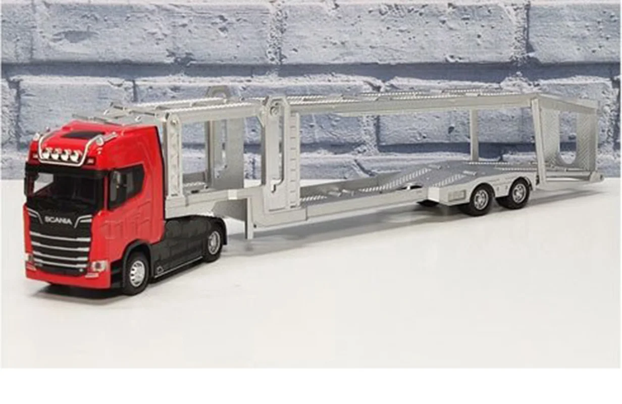 خرید ماشین فلزی «ماکت کامیون تریلی اسکانیا خودروبر آلیاژی» ماشین فلزی Alloy Model Car Scania Car Transporter Trailer JG2606
