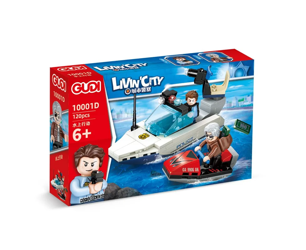 خرید لگو ساختنی گودی «لیوین سیتی، 2 آدمک لگویی دزد و پلیس، کشتی پلیس و قایق موتوری دزد لگویی» لگو  Xinlexin Gudi Lego Livin City 10001D