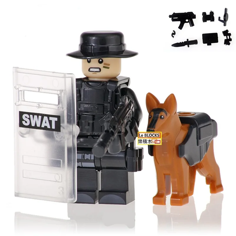خرید آدمک لگویی فله مینی فیگور لگویی «پلیس و سگ» Kopf Lego Police Plus Dog Minifigure Swat Soldier Army KF715