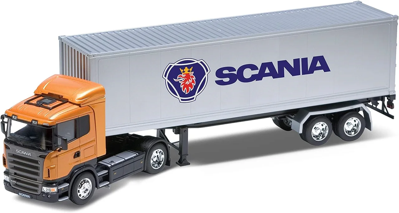 ماکت فلزی ماشین فلزی ویلی «کامیون کانتینر دار، اسکانیا R470» Welly Metal Die Cast Tractor Trailer Container Truck (ORANGE ) Scania R470 32626W