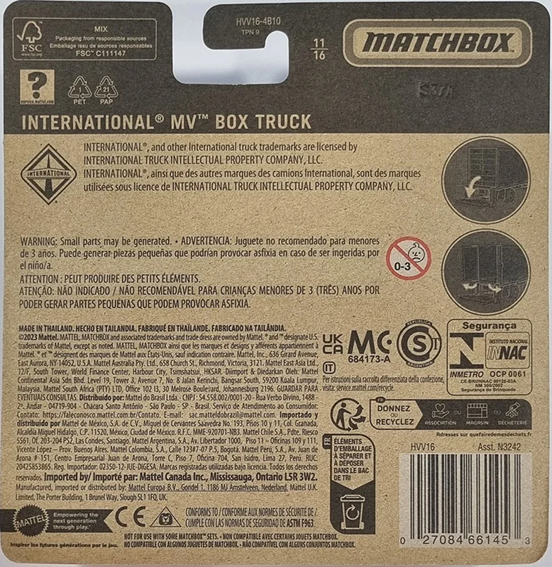 خرید ماشین فلزی ماکت فلزی مَچ باکس «اینترنشنال MV باکس تراک» ماشین فلزی Matchbox Working Rigs International MV Box Truck 11/16