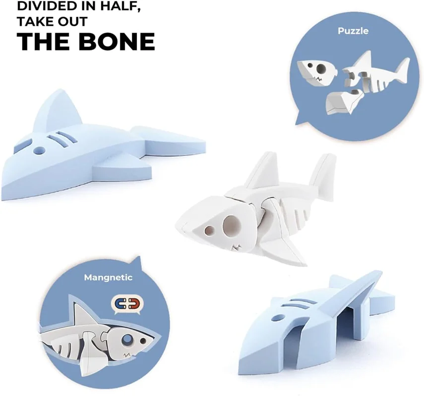 خرید بازی فکری ساختنی مغناطیسی کوسه سفید، حیوان دریایی، ماهی 3 بعدی مغناطیسی «وایت شارک: کوسه سفید» Halftoys Magnetic 3D Bone Puzzle Magnet Play Ocean Friends White shark HOS006