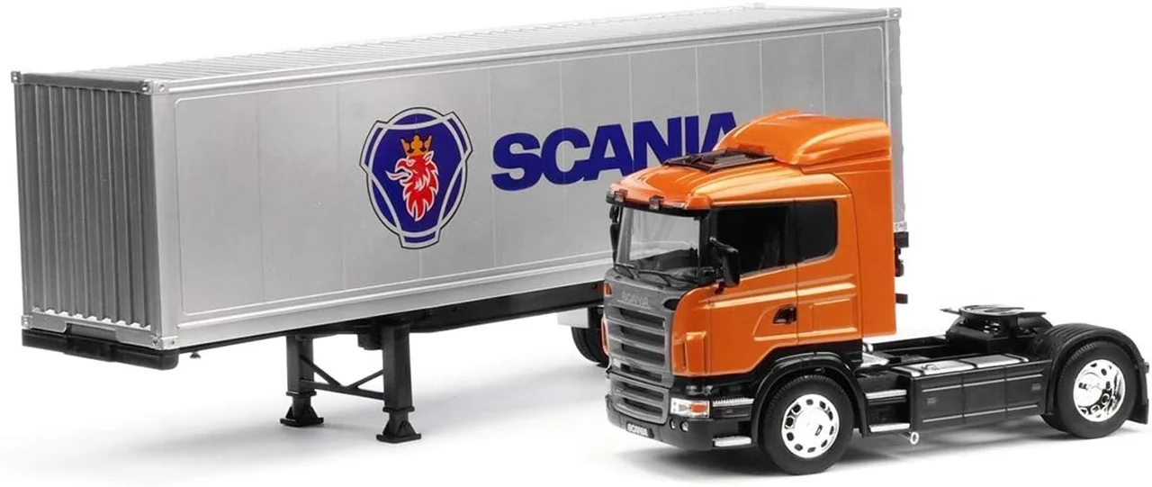 ماکت فلزی ماشین فلزی ویلی «کامیون کانتینر دار، اسکانیا R470» Welly Metal Die Cast Tractor Trailer Container Truck (ORANGE ) Scania R470 32626W