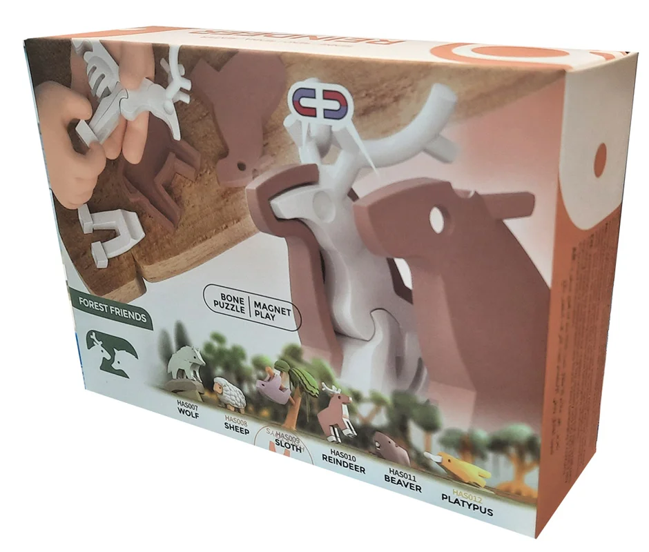 خرید بازی فکری ساختنی گوزن شمالی 3 بعدی مغناطیسی «ریندر: گوزن شمالی» Halftoys 3D Bone Puzzle Magnet Play Forest Animal Friends Reindeer HAS010