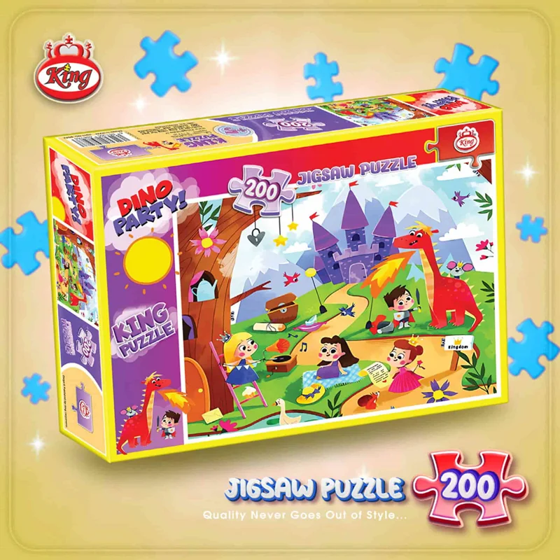 نمای سه بعدی بسته بندی پازل کینگ پارتی دایناسور 200 تکه Dino Party