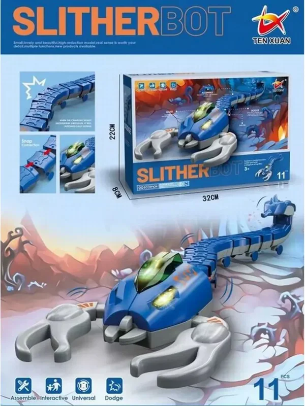 خزنده ساختنی موزیکال چراغدار عقرب متحرک مدل Slitherbot Scorpion  نمای بالا از جزئیات مفصلی