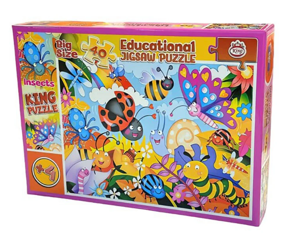 پازل آموزشی کودکان مدل حشرات Insects نمای سهبعدی جعبه و پازل کاملشده