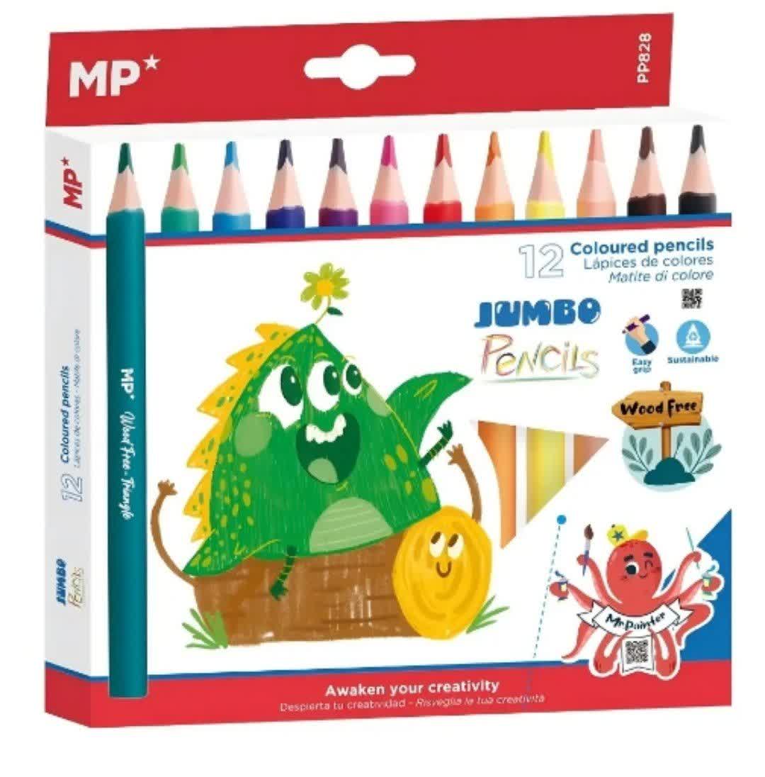 مداد رنگی سه ضلعی مدل جامبو 12 رنگ Jumbo Coloured Pencils PP828