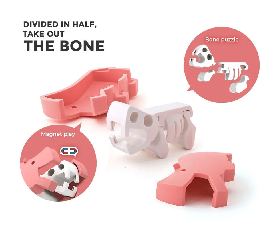 خرید بازی فکری ساختنی فیل 3 بعدی مغناطیسی «هیپو» Halftoys 3D Bone Puzzle Magnet Play Savannah Animal friends Hippo HAS005