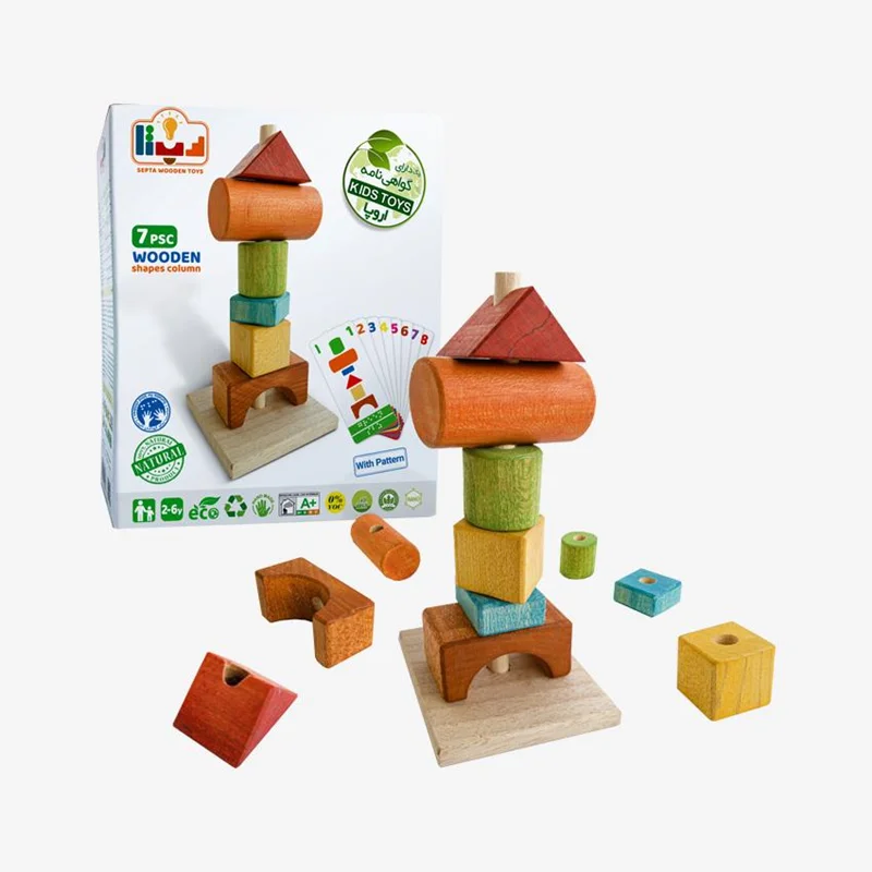 بازی فکری ستون اشکال چوبی Wooden Shapes Column game
