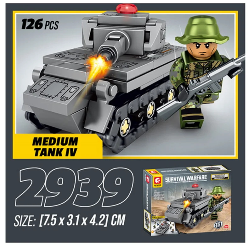 لگو خودرو زرهی نیمه ردیابی، لگو تانک پنتر، لگو تانک تعقیب کننده، لگو هواپیمای جنگنده، لگو برند سمبو بلاک لگو «تانک متوسط شماره چهار» Lego Tank Survival Warfare Number Four Medium Tank 2939