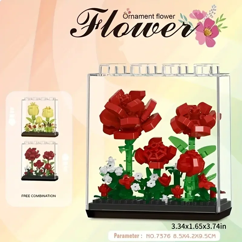 تصویر کلی لگو گل رز مدل Rose Flower 7376 به همراه جعبه های دیگر