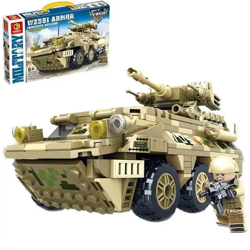 خرید لگو سرباز لگو تانک جنگی لگو تانک لگونظامی لگو چانگ دابلاک «ماشین نفر بر زرهی نظامی با توپ» لگو سرباز لگو توپ جنگی لگو تانک لگونظامی لگو خودرو زرهی Lego Chang Da Block  Immersive Building Military WZ551 Armor CD8075