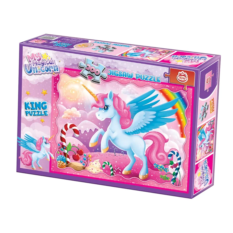 نمای سه بعدی جعبه پازل کینگ 200 تکه تک شاخ جادویی من My Magical Unicorn