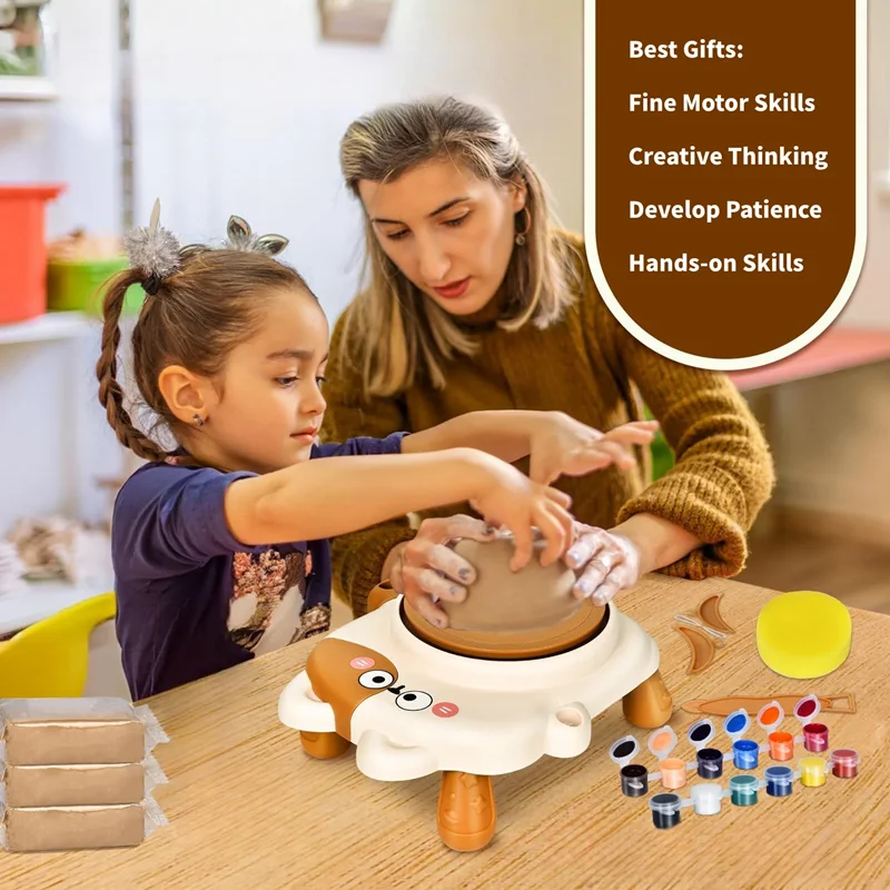 همکاری کودکان و مادر ست سفالگری طرح گربه