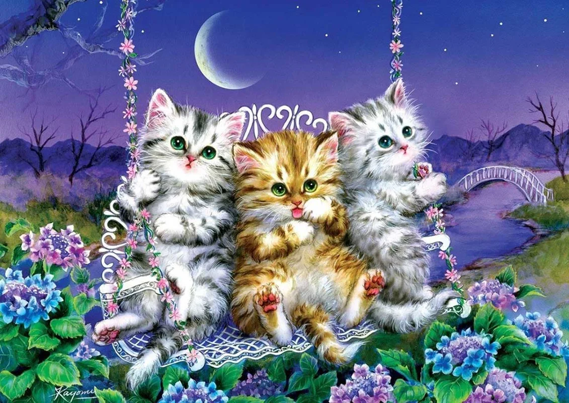 خرید پازل آرت 500 تکه «بچه گربه های براق زیر نورمهتابی» Art Puzzle Moonlight Swing kittens 500 pcs 5086