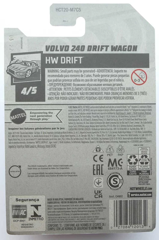 نمای پشت بستهبندی ماشین فلزی هات ویلز ولوو 240 دریفت واگن مدل Hot Wheels Volvo 240 Drift Wagon