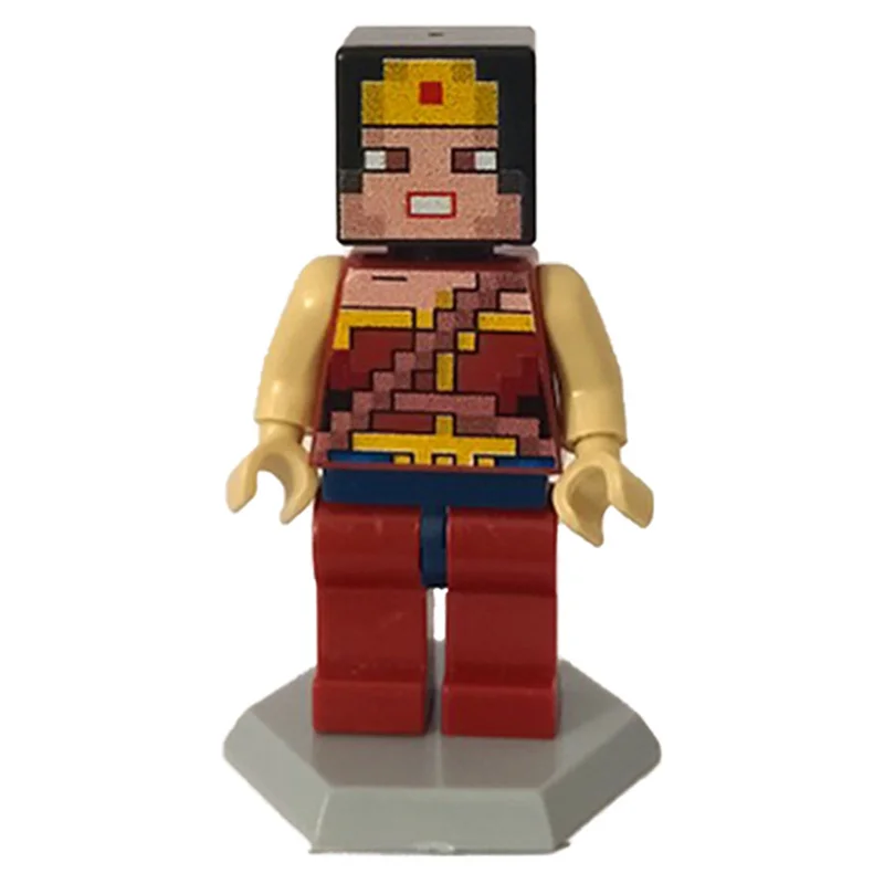 نمای جلویی مینی فیگور لگو واندر وومن ماینکرفتی با تاج زرد و قرمز