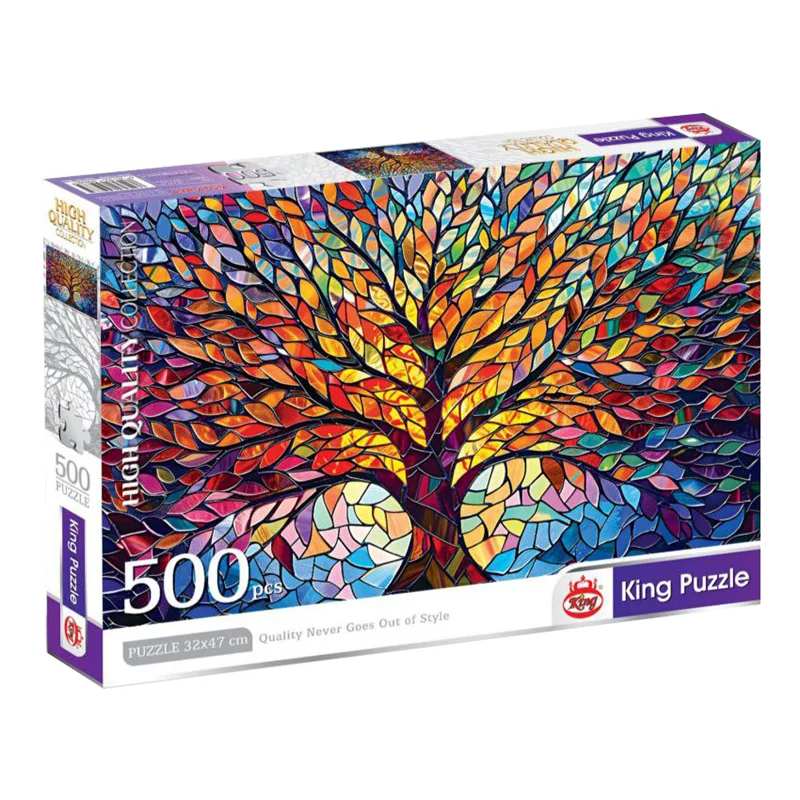 نمای سهبعدی جعبه پازل کینگ 500 تکه درخت رنگارنگ Colorful Tree مدل King High Quality Collection 8046