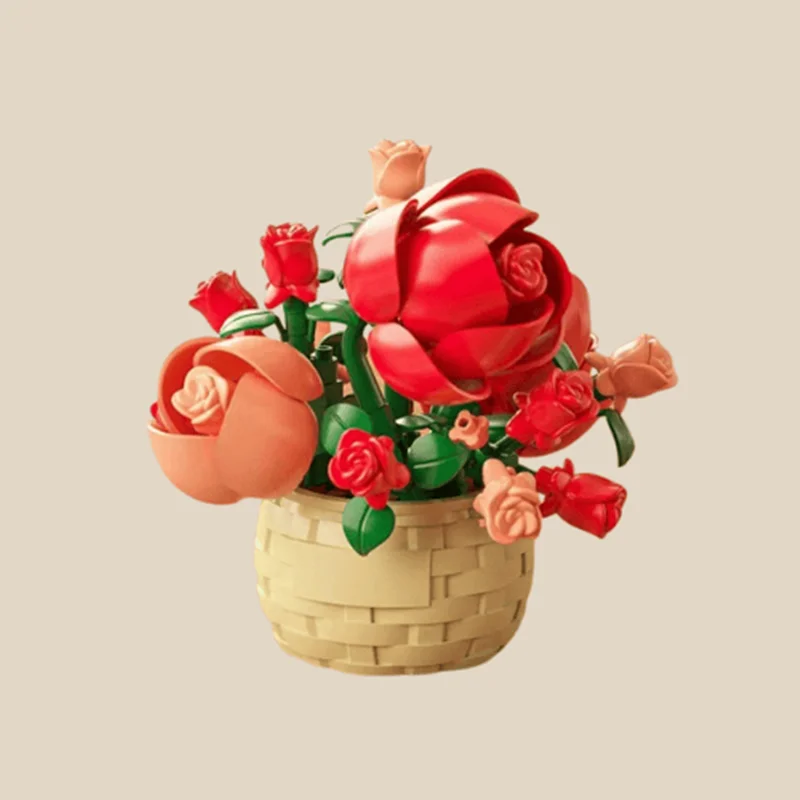 نمای محصول ساختهشده لگو سبد گل رز Basket Rose Flower M3082