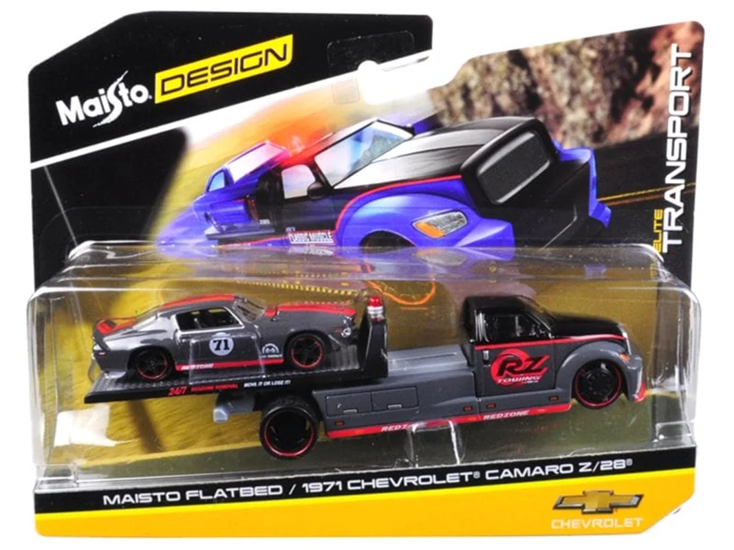 نمای بستهبندی جلو ماشین کلکسیونی فلت بد 1971 شورلت کامارو Maisto Flatbed 1971 Chevrolet Camaro Z28
