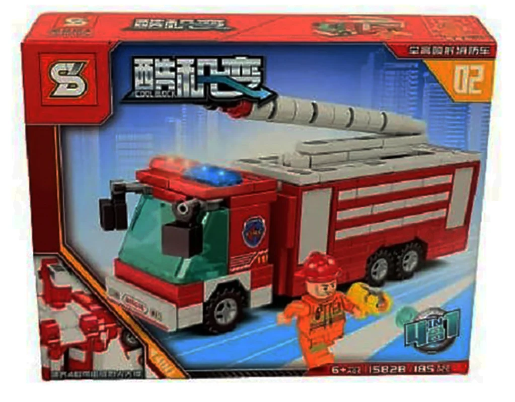 لگو اس وای «ماشین آتشنشانی با 1 مینی فیگور لگویی» SY Block Fire Truck Car Lego 1582b