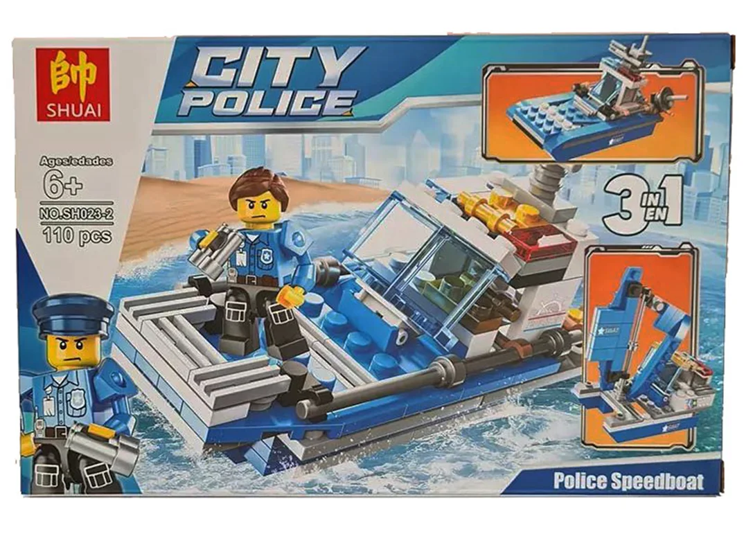 خرید لگو قایق تندرو، لگو پلیس، لگو کشتی، لگو شهر،  لگو مانیتور، لگو پلیس شهر «قایق تندرو پلیس» Lego Shuai City Police, Police Speedboat SH023-2