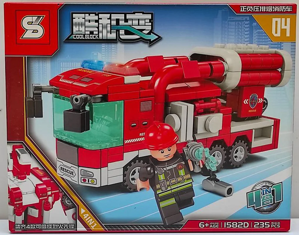 لگو اس وای «ماشین آتشنشانی با 1 مینی فیگور لگویی» SY Block Fire Truck Car Lego 1582d