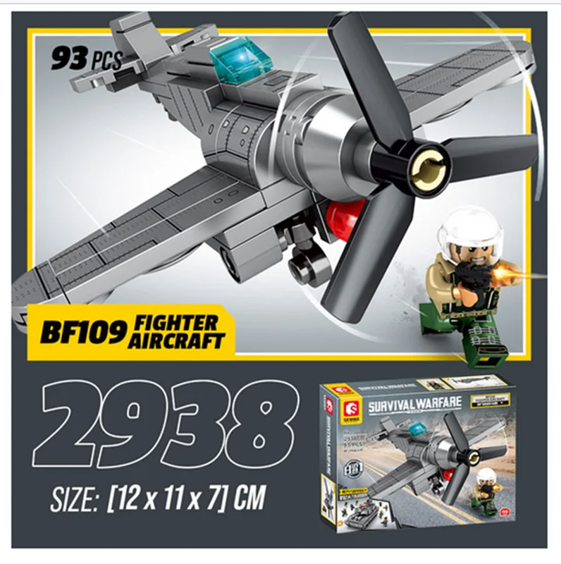 لگو خودرو زرهی نیمه ردیابی، لگو تانک پنتر، لگو تانک تعقیب کننده، لگو هواپیمای جنگنده، لگو برند سمبو بلاک لگو «هواپیمای جنگنده» Lego Tank Survival Warfare BF109 Fighter Aircraft 2938