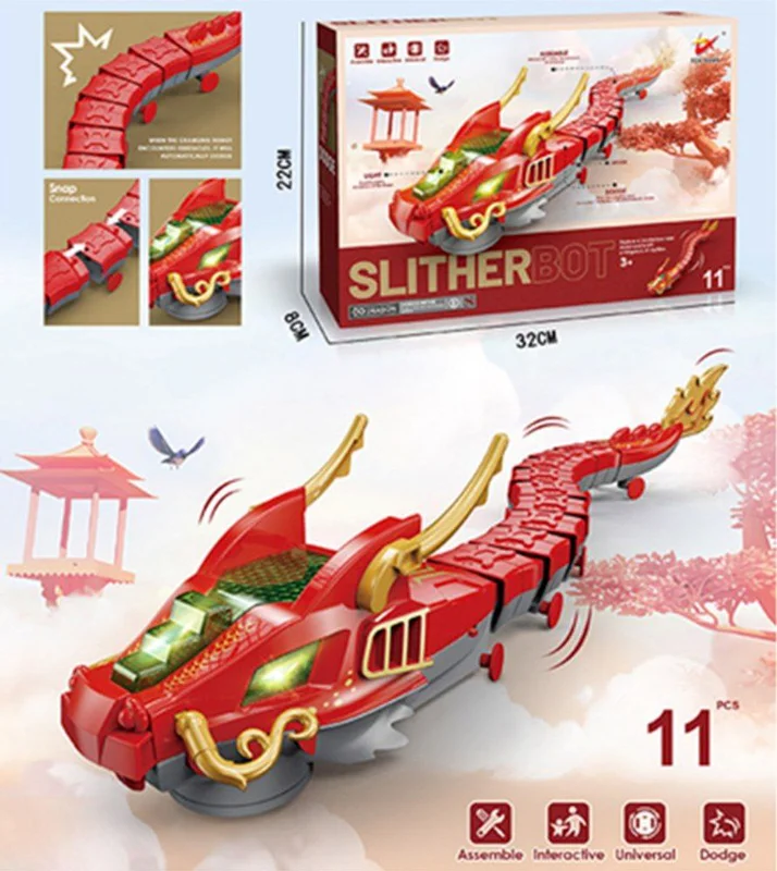 خزنده ساختنی موزیکال چراغدار اژدها متحرک مدل Slitherbot Dragon مقیاس جعبه