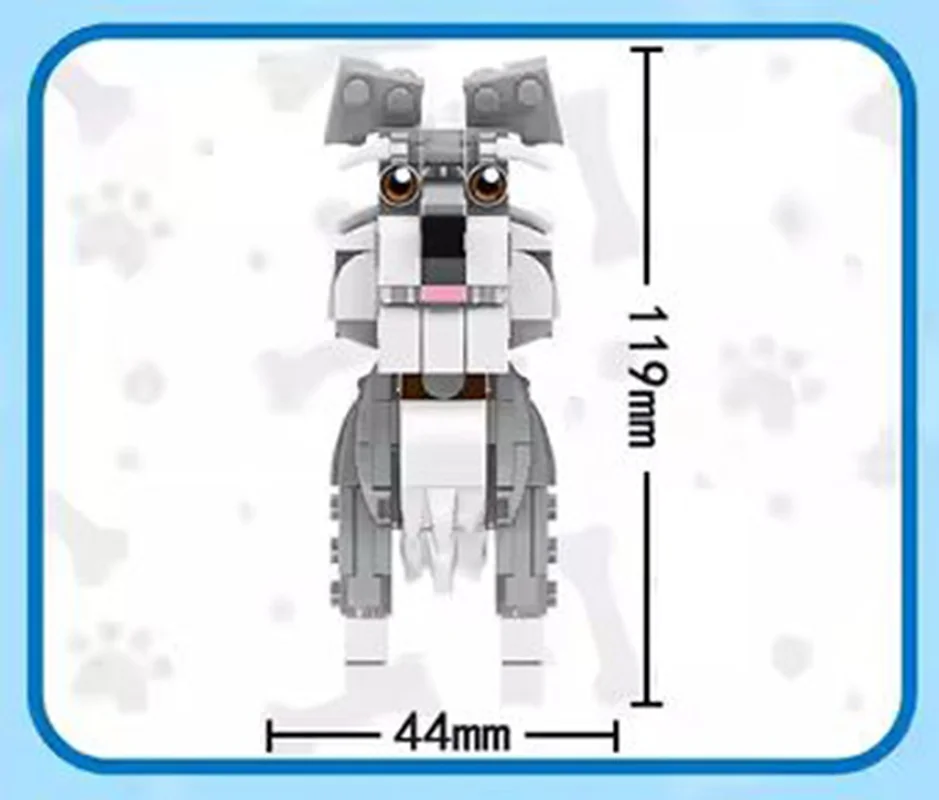 اندازه لگوی سگ Mimi در نمای ایستاده