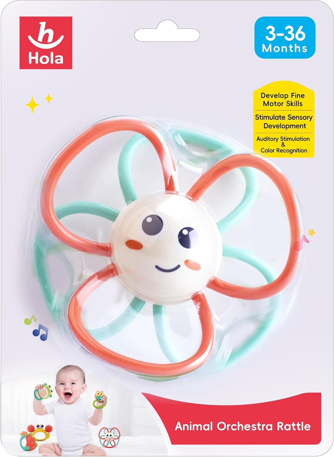 جغجغه طرح توپ دندانی هولا تویز Animal Orchestra Teething Ball E318B-5