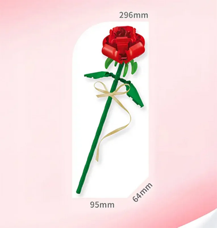 لگو گل رز قرمز Red Rose 61005A نمای مورب با اندازه