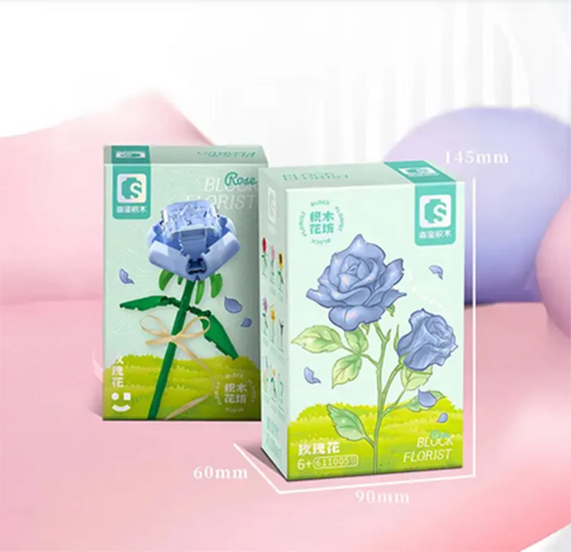 لگو شاخه گل رز آبی Blue Rose 61005B در جعبه بستهبندی