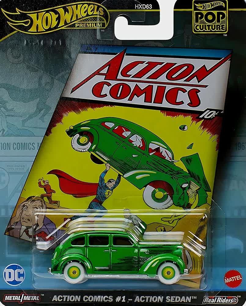 ماشین هات ویلز پریمیوم پاپ کالچر اکشن کمیک سدان مدل Premium Pop Culture Action Comics #1 Action Sedan