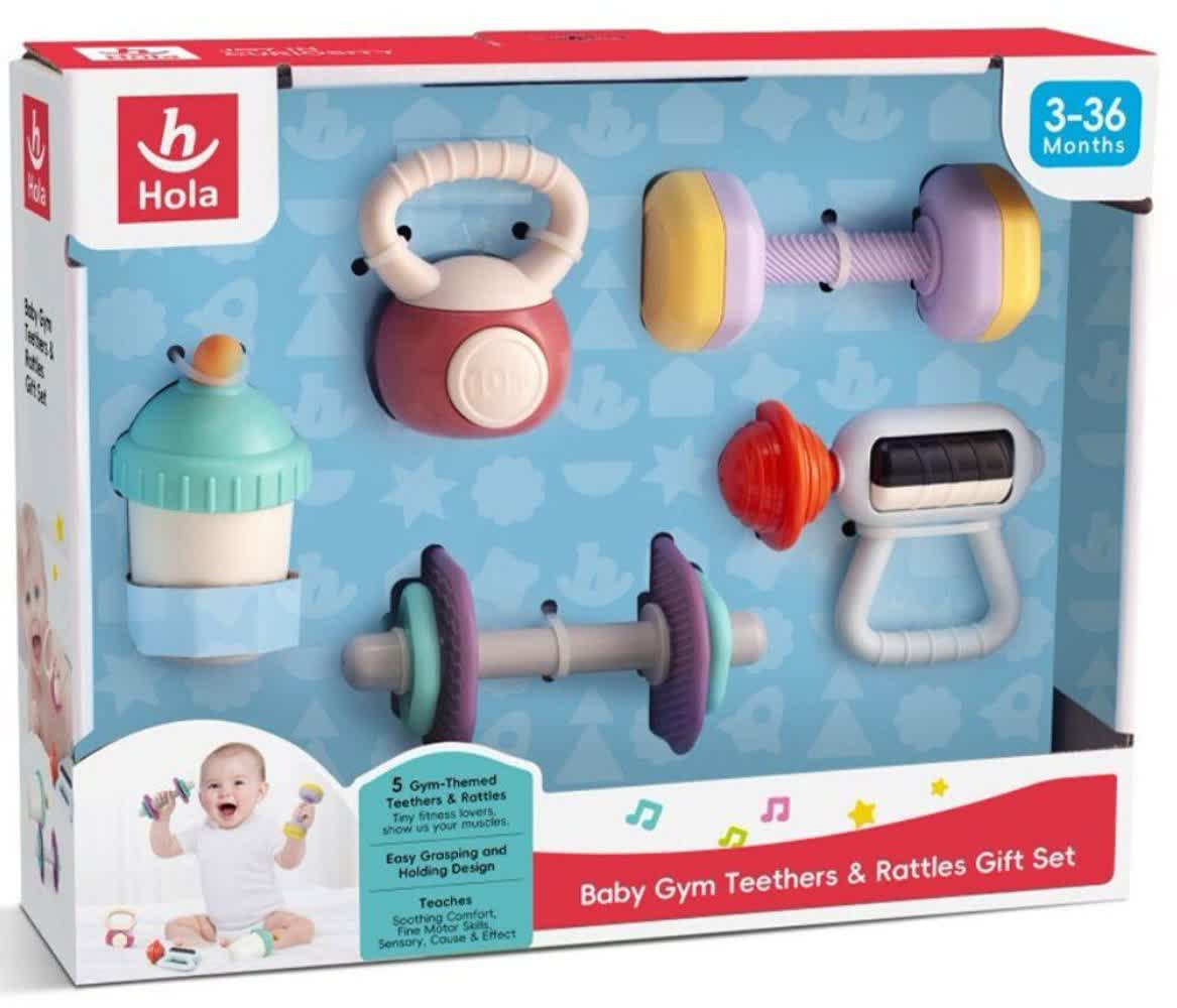 جغجغه کودک هولا تویز ست 5 عددی Baby Gym Teethers and Rattles Gift Set HE7900