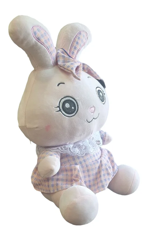خرید اسباب بازی عروسک پولیشی «خرگوش گل دوزی شده، خرگوش با دامن و گل سر» Embroidered rabbit plush doll