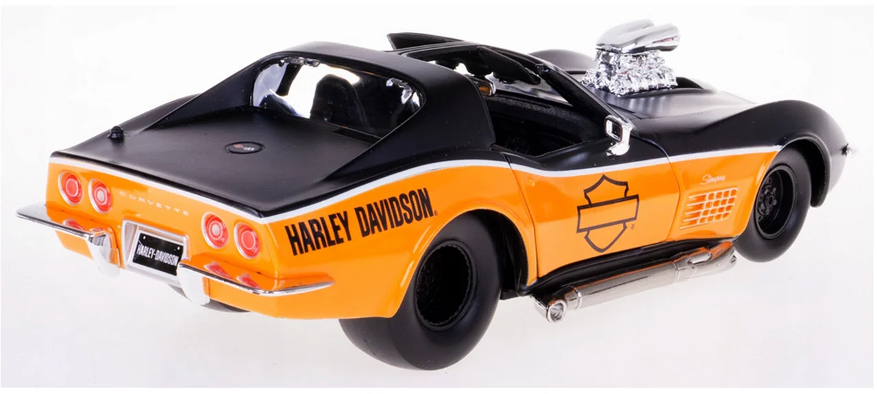 ماکت فلزی هارلی دیودسون ماشین شورولت کوروت مشکی نارنجی  Chevrolet Corvette Harley Davidson Black/Orange 1970