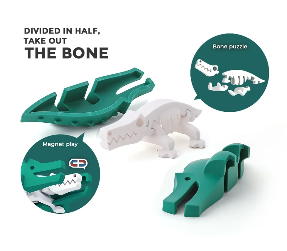 خرید بازی فکری ساختنی تمساح، کروکودیل 3 بعدی مغناطیسی «کروکودیل» Halftoys 3D Bone Puzzle Magnet Play Savannah Animal friends Crocodile HAS006