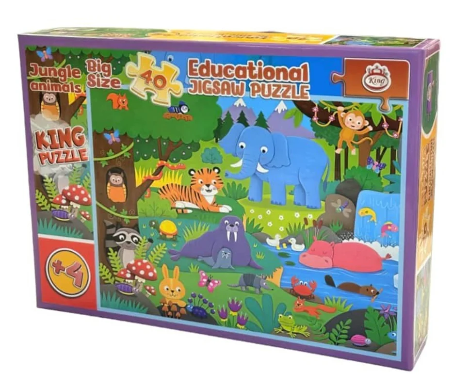 نمای جعبه پازل آموزشی کودکان Education Jigsaw Puzzle King حیوانات جنگل Jungle Animals