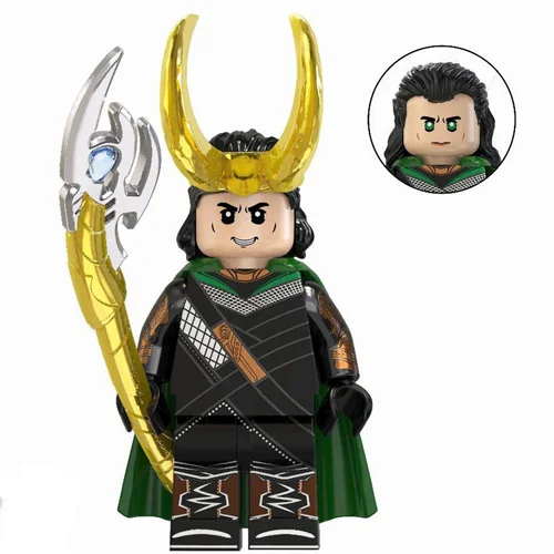 مینی فیگور لگو لوکی با شنل سبز و عصای طلایی Loki