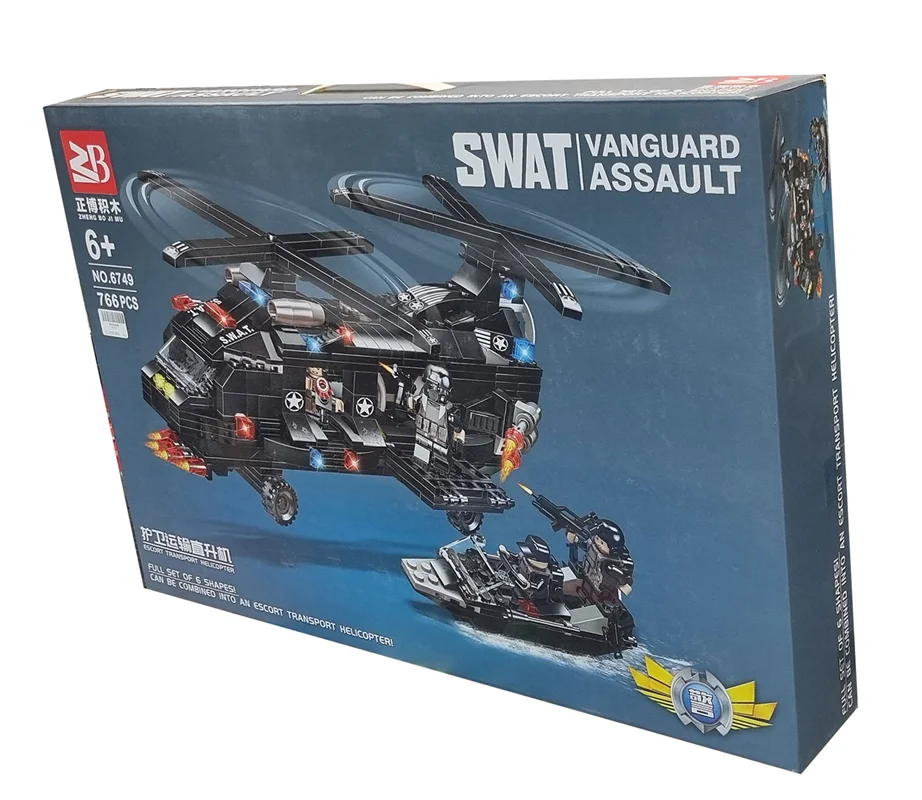 خرید لگو ساختنی لگو شینگ بو جی مو لگو «هلیکوپتر حمل و نقل اسکورت»  Lego Zhing Bo Ji Mu Escort Transport Helicopter Swat Vanguard Assuault 6749