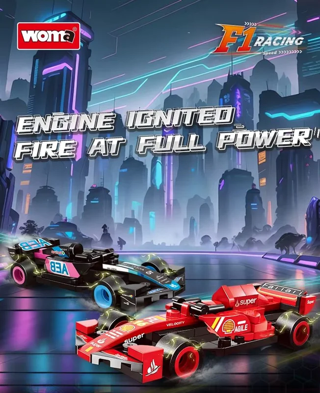 لگو ماشین قرمز C1025-4 در کنار مدل مشکی-صورتی C1025-2