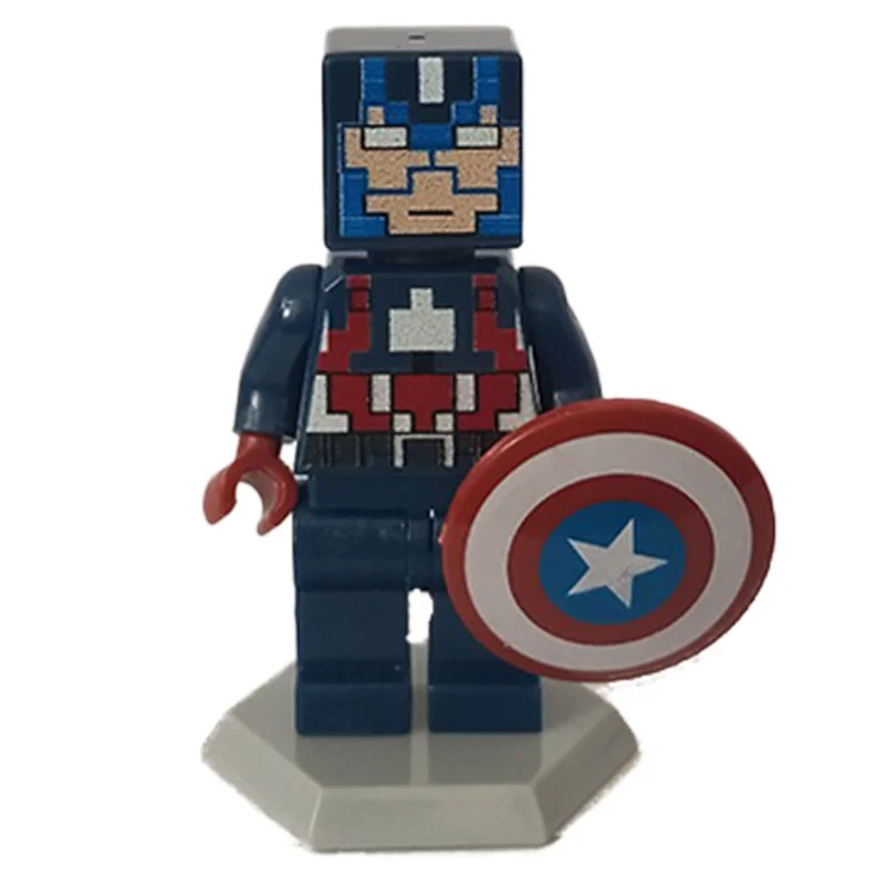 مینی فیگور لگو کاپیتان آمریکا ماینکرفتی با سپر و پایه در نمای جلو